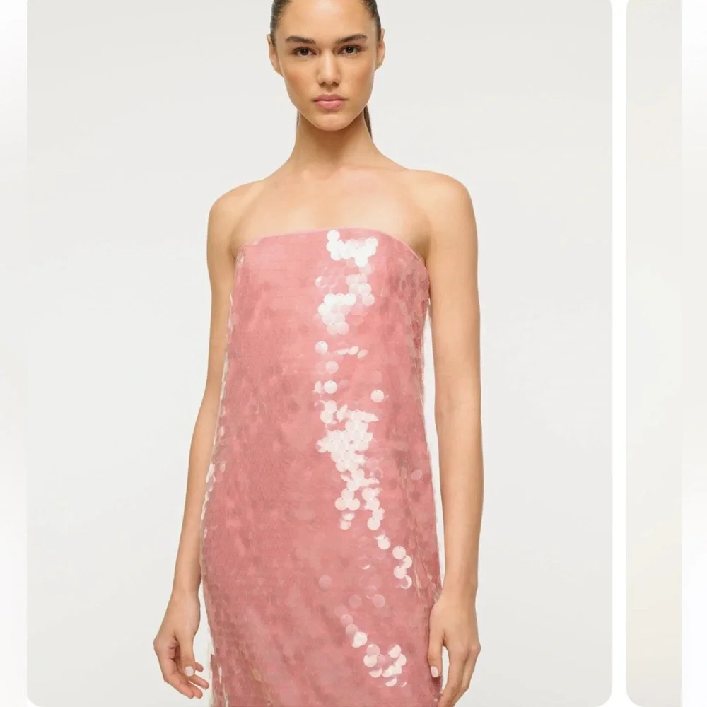 STAUD Casey Dress Pink Sequin Midi - Picture 2 of 5